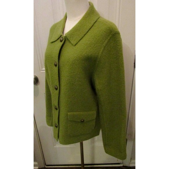 Carole Little Jacket Vintage Green 100% Wool Metal Button Front Pockets Size L - Picture 3 of 7